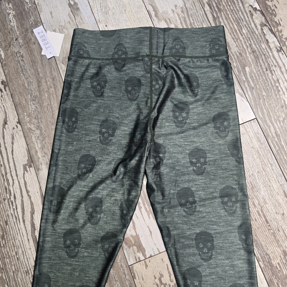 NWT- Terez Skull Star Power Heathered Olive Green Leggings Size Large - Picture 6 of 9